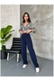 Navy Blue Gold Button Detailed Palazzo Trousers - 2