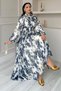 Pastel Pattern Chiffon Dress-Navy Blue - 5