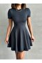 Women's Anthracite Soft Fabric Mini Dress with Waist Fitting
