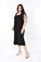 Women's Large Size Black Square Collar Relaxed Cut Buzy Fabric Dress 65N38851 - 8