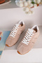 Lisbon Model Genuine Leather Beige Suede Lace-Up Casual Women's Sneakers - 3