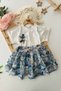My Little One's Floral Textured Sequin Detailed Girls' 2-Piece Set - Blue