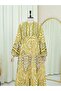 Half Button Stand Collar Piece Dress -Mustard - 2