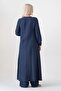 Muslin Fabric Button Detail Front Slit 100% Cotton Hijab Tunic - Navy Blue - 5