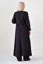 Muslin Fabric Button Detail Front Slit 100% Cotton Hijab Tunic - Black - 5