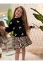 Leopard Heart Print Detail Girl's Skirt Suit - 2