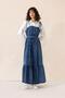 Shirt-Style Skirt with Flounces Denim Dress Blue 9305-E - 3