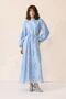 Long Dress with Sleeve and Neck Gathered Guipure Detail Blue 9301-E - 4