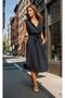 Women's Double-Breasted Jacket Collar Pocketed Belt Li Slit Oversized Tunic Shirt Dress Yb2881440 2881440