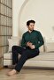 Long Sleeve Seasonal Green Color Combed Cotton Men's Pajamas - 3