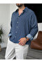 Navy Blue Vertical Striped Long Sleeve Shirt G-5138 - 5