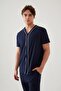 Men's Short Sleeve Cotton Shirt Collar Button Ribbed Pajamas Set