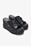 Harriet Black Genuine Leather Women's Wedge Heel Slippers - 4