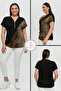 Plus Size New Season Zip Comfort Model Cross Leopard Short Sleeve Combed Cotton Tunic T-Shirt - 2