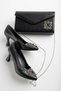 Women's 7 cm Heeled Black Skin Stone Detailed Bag Combination Stiletto Set
