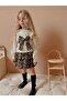 Girl's Stylish Leopard Patterned Sweater & Sweatshirt Skirt with Ribbon Top and Bottom Set - 2
