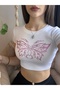 White Butterfly Butterfly Colorful Glitter Stone Printed Crop Body