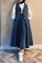 3-Piece Denim Vest Skirt Shirt Set 1400 - Blue