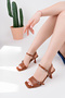 Talia Model Stone Buckle Detailed Ankle Strap Tan Women's Thin Heeled Daily Open Shoes - 4