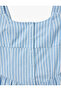Mini Strap Buttoned Viscose Blended Flounce A-Line Striped Dress - 5