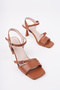 Talia Model Stone Buckle Detailed Ankle Strap Tan Women's Thin Heeled Daily Open Shoes - 5
