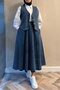 3-Piece Denim Vest Skirt Shirt Set 1400 - Blue - 2