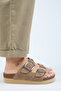 Selina Women's Genuine Leather Double Buckle Mink - Silver Slippers