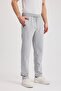 Gray Men's Zippered Pocket Embroidery Detailed Straight Leg Relaxed Cut Casual Sweatpants - 3