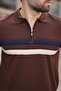 Brown Zippered Polo Neck Knitwear Men's T-Shirt E7299 - 4