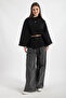 Women's Belted Buttoned High Neck Cashmere Cape Poncho Black - 2