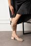 Senty Nude Straw Tweed Blunt Toe Belt Detail Short Heeled Women's Daily Ballerina Shoes - 2