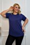 Plus Size New Season Comfort Model Crew Neck Short Sleeve Combed Cotton Tunic T-Shirt - 5
