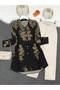 Patterned Tall Buttoned Long Back Viscose Tunic -Black - 5