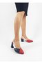 Genuine Leather Black-Red Color Thick Heel Women's Heeled Sandals