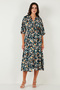 Regular Fit V-Neck Patterned Midi Length Dress Dress 67810573 - 6