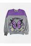 Girl's 100% Cotton Butterfly Daisy Patterned Long Sleeve Gray Purple Color Seasonal Tracksuit Set - 5