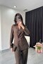 Coffee Double Breasted Slim Jacket Pants Suit - 4