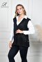 Women's Black Buttoned Thin Knitwear Knitted Mother Vest - 2