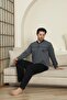 Seasonal Long Sleeve Anthracite Color Buttoned Men's Pajama Set