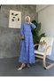Rochie lungă de damă din dantelă brodată, albastră - 6