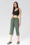 Women's Khaki Relaxed Cut Cotton Capri - Linen, High Waist, Slit Monaha