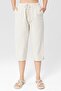 Women's Beige Relaxed Cut Cotton Capri - Linen, High Waist, Slit Monaha - 3