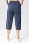 Women's Light Navy Blue Relaxed Cut Cotton Capri - Linen, Elastic Waist, Slit Monaha - 7