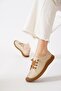 Mene Sole Stitched Rubber Laced Genuine Leather Shoes Beige Skin