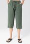 Women's Khaki Relaxed Cut Cotton Capri - Linen, High Waist, Slit Monaha - 3
