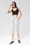 Women's Light Gray Relaxed Cut Cotton Capri - Linen, Front Seam, Slit Monaha