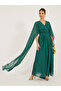 Foil Print Cape Sleeve V-Neck A-Line Maxi Dress