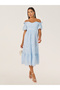 Schiffli Off Shoulder Neck A-Line Midi Dress