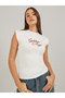 Slogan Print Sleeveless Fitted T-Shirt