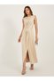 Pleated Front Sleeveless Shift Maxi Dress with Belt